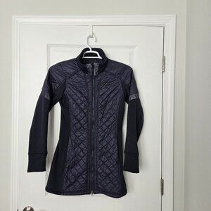 Athleta Long Puffer Coat Navy S Yoga Active Wear-missing inner front panel